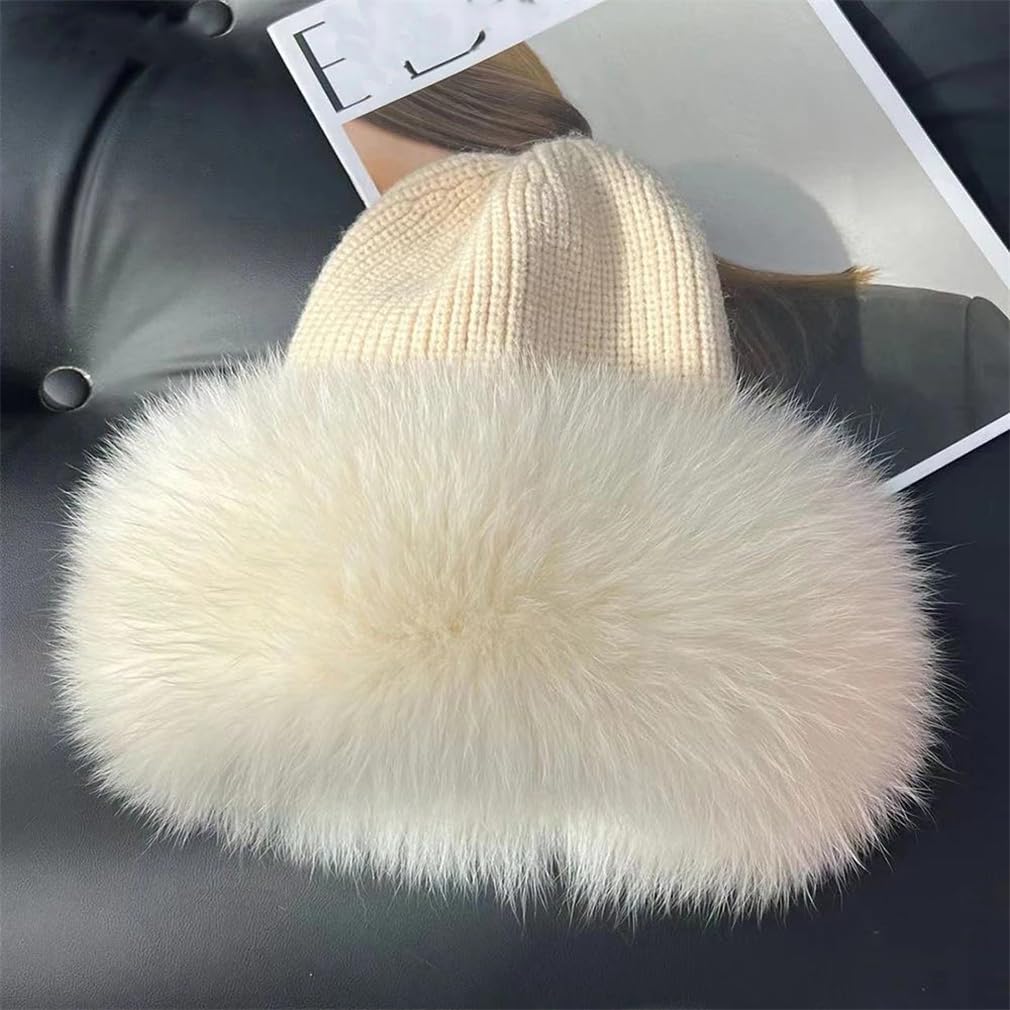 Cappello Invernale Soffice per Donna, Berretto Lavorato A Maglia di Lusso, Cappello da Pescatore in Stile Russo,Beige-One Size