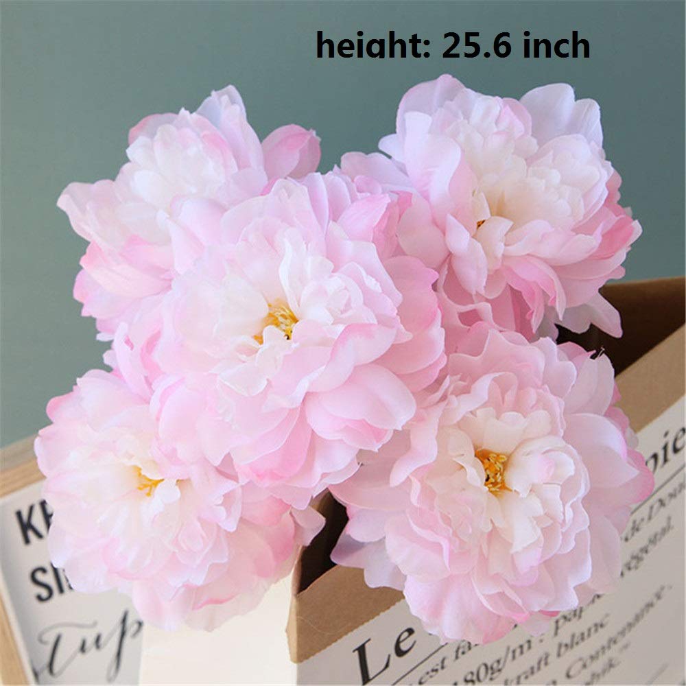 Fiori Artificiali Bouquet di Peonia Artificiale Decorazioni per La Tavola di Casa Bouquet da Sposa Bouquet da Parete Floreale Finto Rosa Peonie Seta 5 Teste 65cm 4