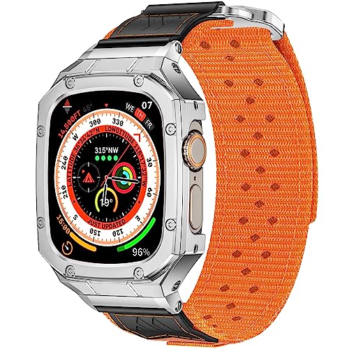 Image of BAITEYOU Band with Case Compatible with Apple Watch Band for Series Ultra 3 2 1 9 8 SE 7 6 5 4 49mm 45mm 44mm 42mm 41mm 40mm 38mm, Stainless Steel Metal Rugged Case for iwatch Bands for Men
