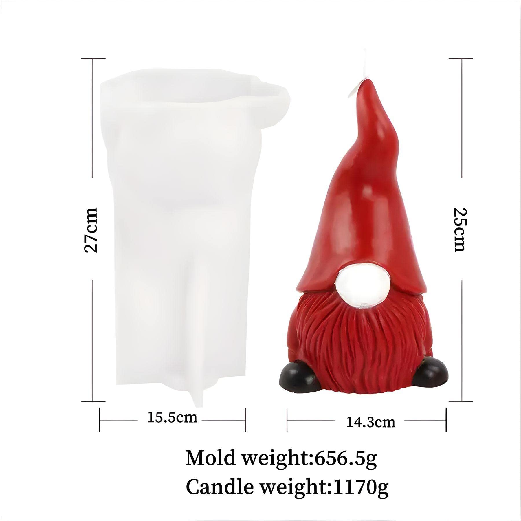 Silikonowa forma do świec, skrzat na Boże Narodzenie, 270 x 155 mm, 657 g, silikonowa forma 3D, odlewanie świec, świece, świece, Boże Narodzenie, majsterkowanie, dekoracja jajka, dekoracja DIY