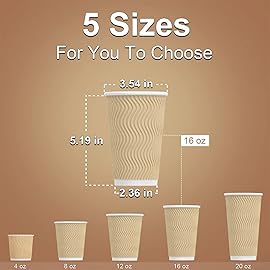 Hot Paper Cups 16 oz Disposable Insulated Corrugated Sleeve Ripple Wall Paper Cup 100 pcs,16oz Cups for DrinkHot Coffee Cups (Brown)