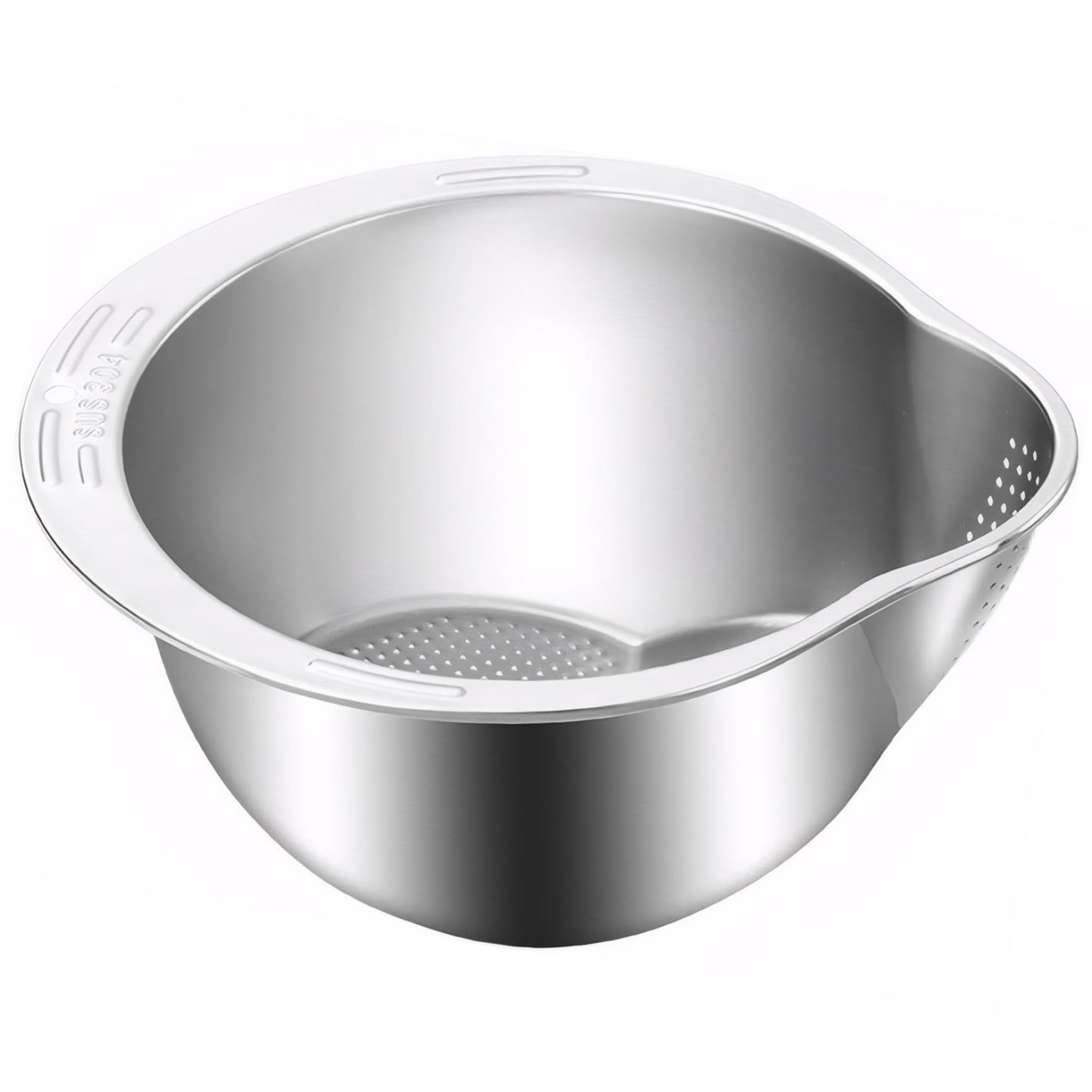 Colador de arroz Lavadora de arroz de drenaje lateral Tazón de lavado de acero inoxidable con gancho para colgar Colador inferior en forma de V para limpiar frutas, verduras y frijoles