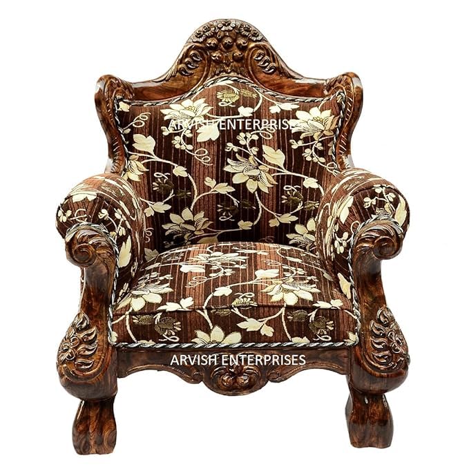 Image of Luxury Antique Sofa Set in a Classic Living Room Setting Solid Teak Wooden Five Seater Sofa Set with Cushion for Living Room | Honey Brown Finish | 208D x 76W x 119H cm (Design7)