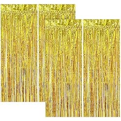 Cortina Dorada Cozlly Cortina de Oropel, 4 Pack Cortina Dorada Cortina Decoracion Fiesta, Cortina Fiesta Cumpleaños, Metálica Foil Fringe Cortinas para Decoración Pared Fiestas Cumpleaños Navidad Boda(1m x 2m)