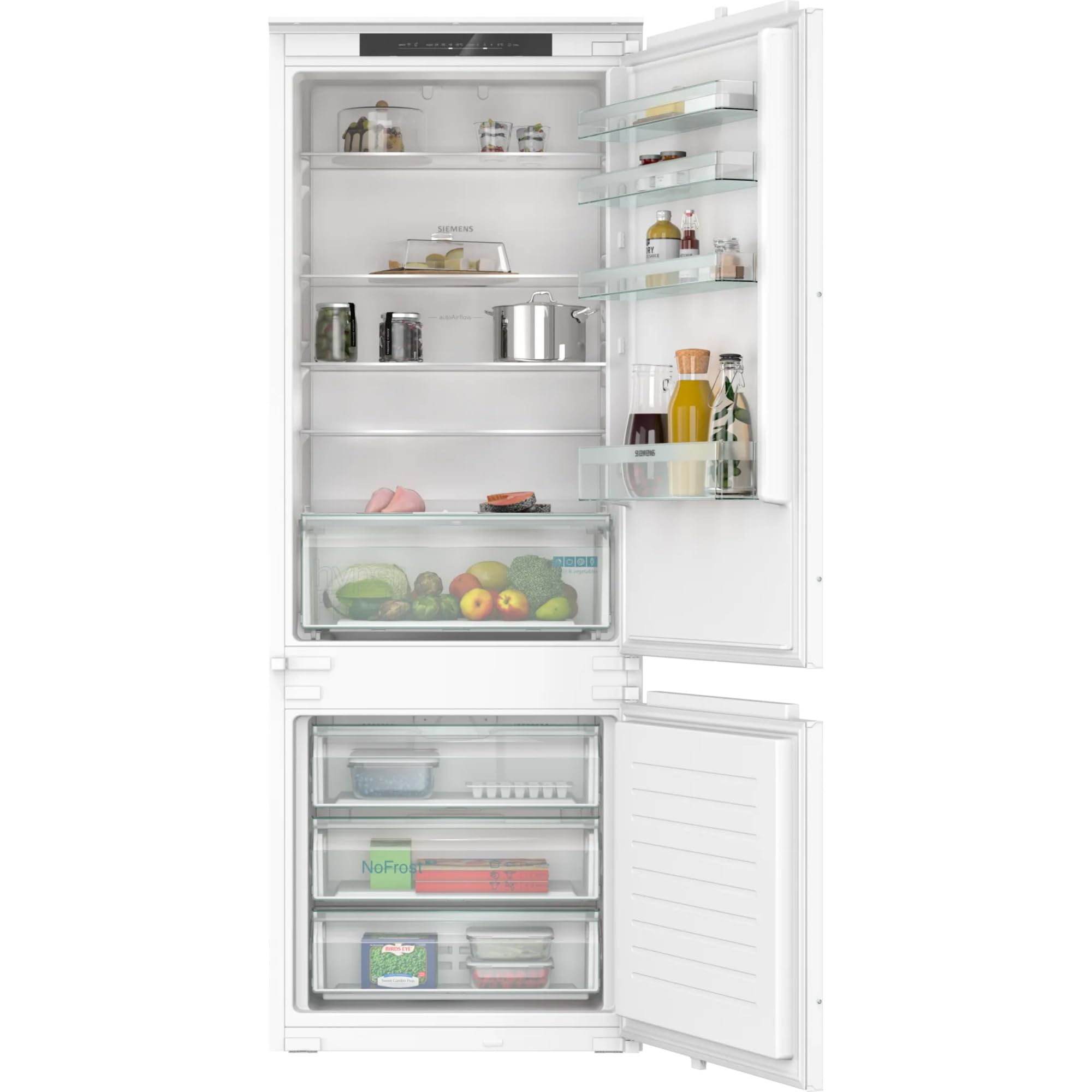 SIEMENS KB96NNSE0 iQ100 XXL lodówko-zamrażarka do zabudowy, 193,5 x 69,1 cm, chłodzenie 285 l + zamrażanie 98 l, pojemność XXL 45% większa objętość, noFrost, hyperFresh, superCooling – szybkie