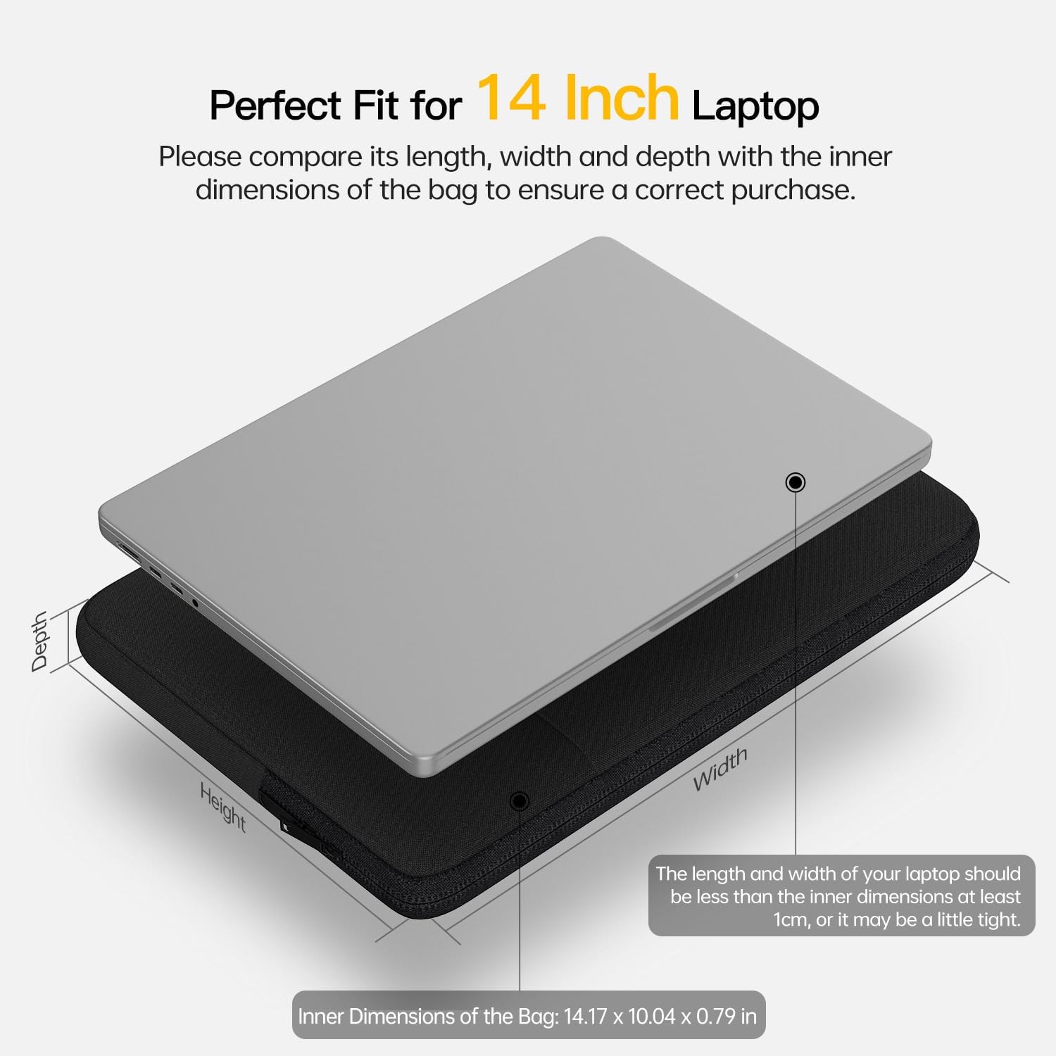 14 Inch Laptop Sleeve Case for DELL XPS 15 / Inspiron 14, HP Pavilion 14/Chromebook 14/Steam 14, Lenovo ideapad 14, ASUS Vivobook 14, Water Resistant Computer Sleeve 14 Inch Laptop Bag -Black - Image 2