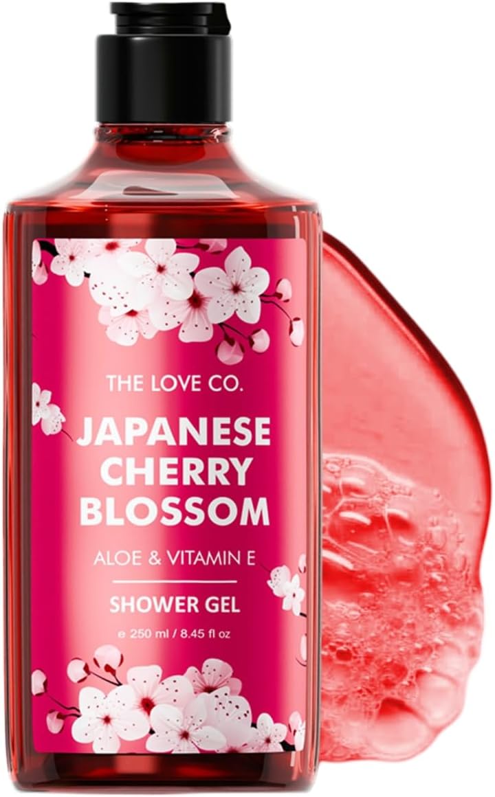 THE LOVE CO. Japanese Cherry Blossom Body Wash 250ml | Moisturizing Shower Gel for Women & Men | 100% Vegan Paraben Free | Aloe Vera & Vitamin E | Floral Scented Skin Care Body Cleanser