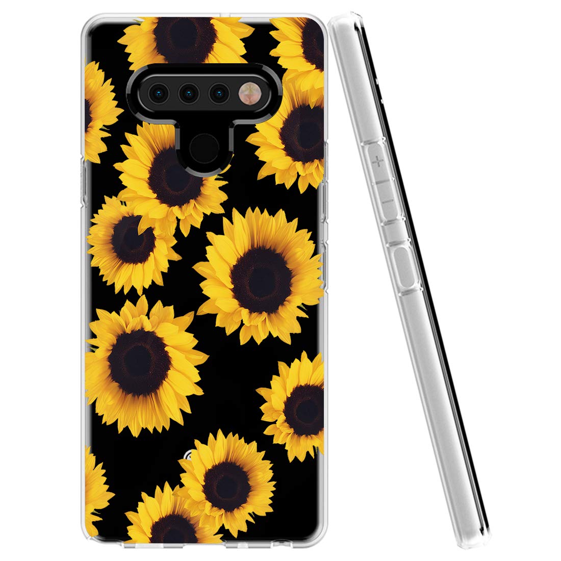 Custodia Sottile Per LG K51 / Q51 – Morbida TPU Trasparente Con Motivo Floreale Girasole – Copertina Antiurto Ragazze