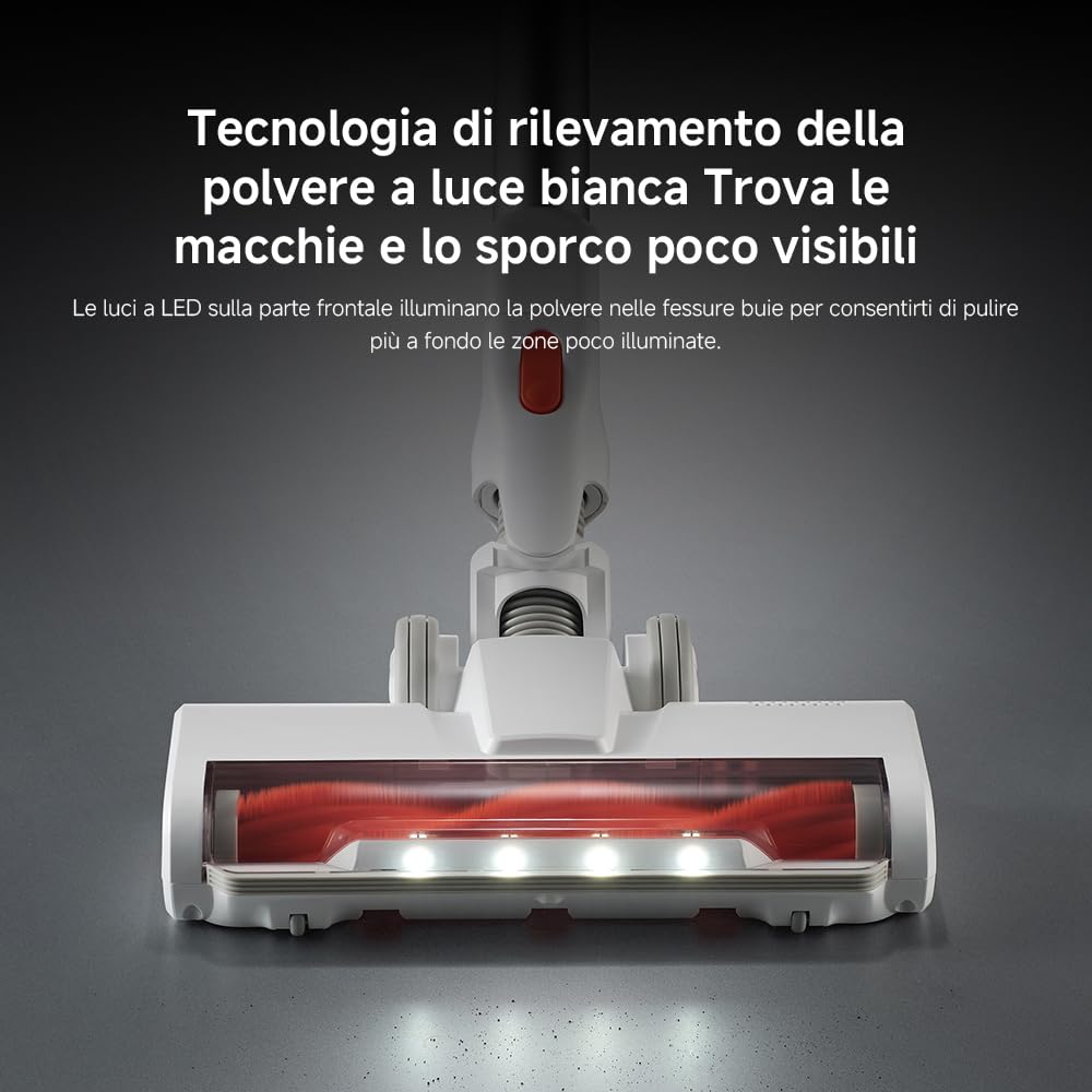 Aspirapolvere Senza Fili XIAOMI G20 Lite, 18kPa Potenza Aspirazione, 40 Min Autonomia, Rilevamento Polvere Luce Bianca, Spazzole 2-in-1, Svuotamento Un Solo Tocco, Ideale per Fessure Divani e Tastiere