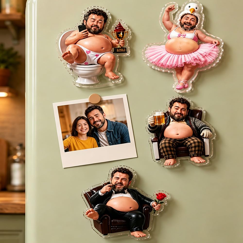 Personalised Face Squishy Belly Fridge Magnet, Father's Day Custom Funny Fridge Magnets Gifts Sensory Anti-Collision Fridge Magnets with Soft Squeeze Dad Belly Squishy Stress Balls Gift for Dad
