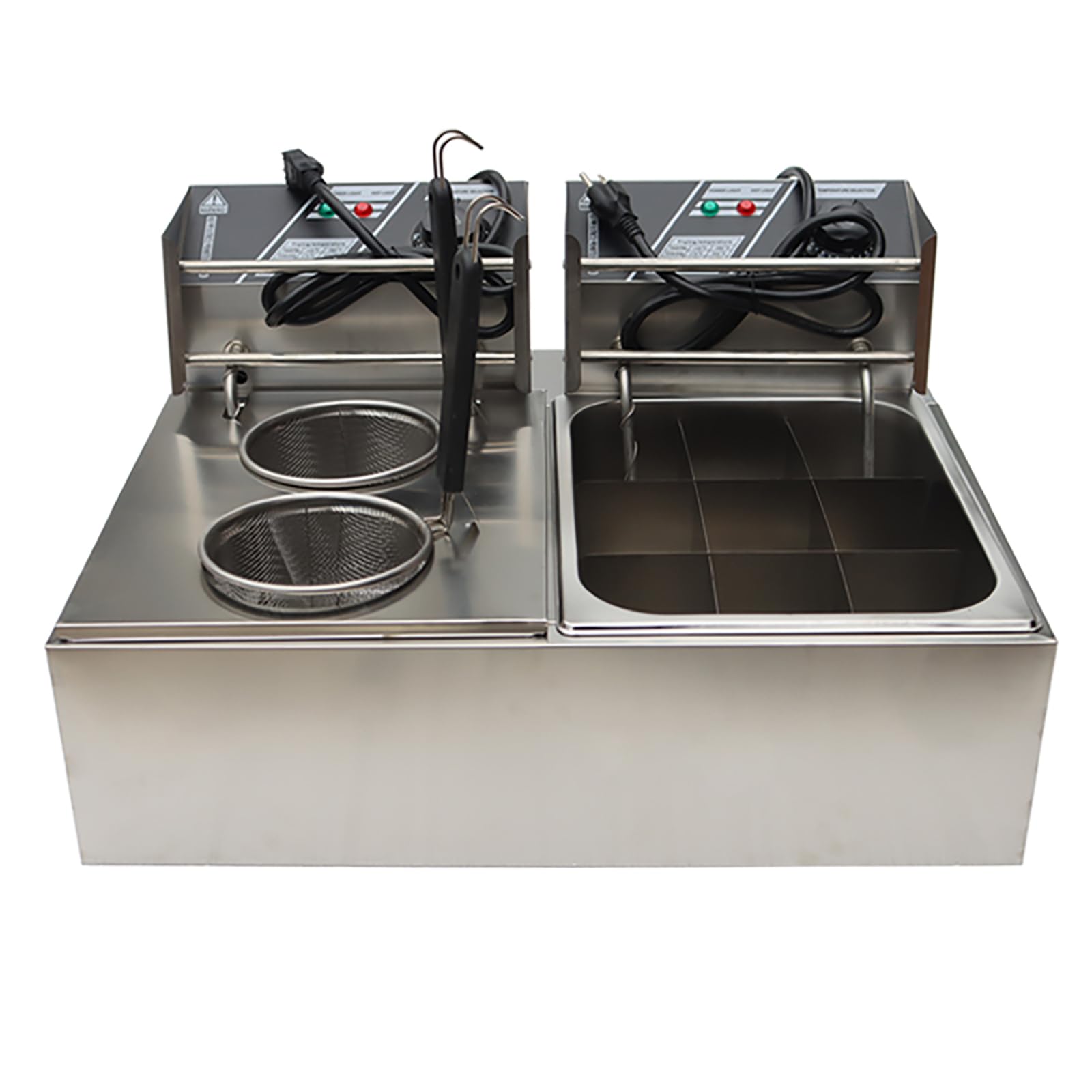 WYDDDARY Two-in-one Multifunctional Noodle Cooking Machine Commercial Electric Pasta Cooker 10L+10L Capacity Pasta Cooking Tool with 2 baskets 110V 1700W+1700W