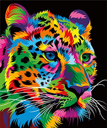 ifymei Paint by Numbers for Kids and Adults Beginner, DIY Gift Canvas Painting Kits for Boys and Girls, 16x20 Inch Colorful Leopard [Without Frame]