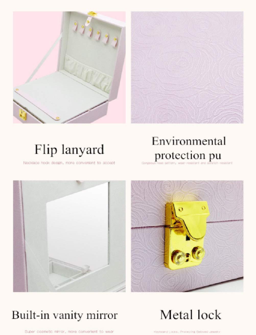 Joyero de Almacenamiento Simple de Cuero de PU con Cerradura, Pendientes, Collar, Caja de Embalaje, Estuches y exhibidores