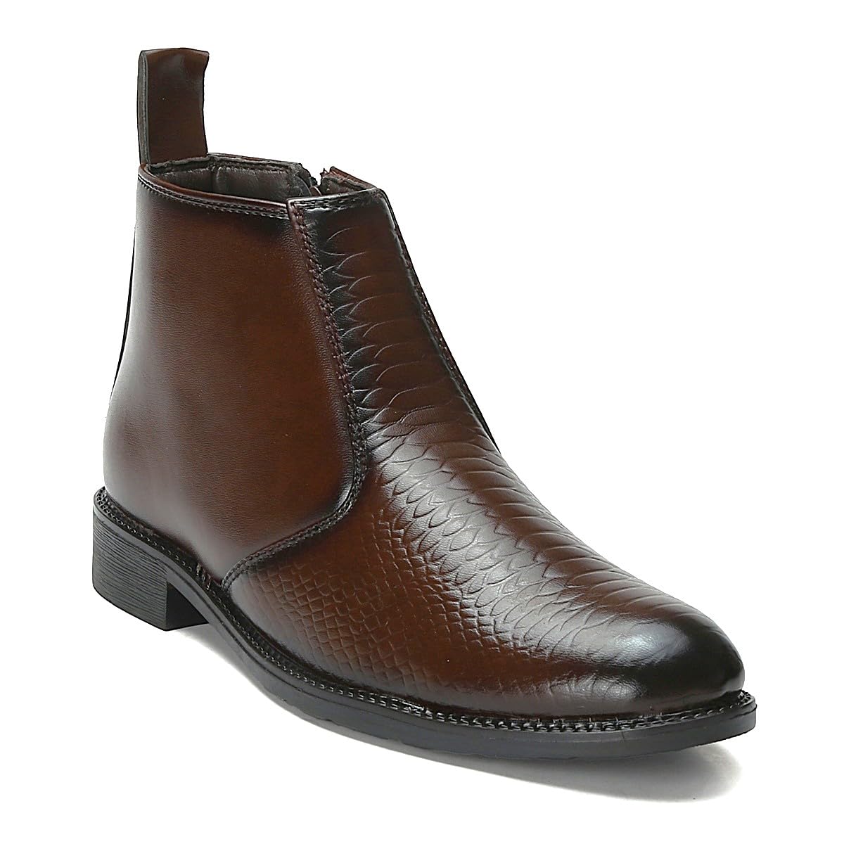 Hilton Casual Comfort Stylish Fashionable Croc Style Embossed Outdoor Dress Biker Everyday Use Zipper Chelsea-image-49