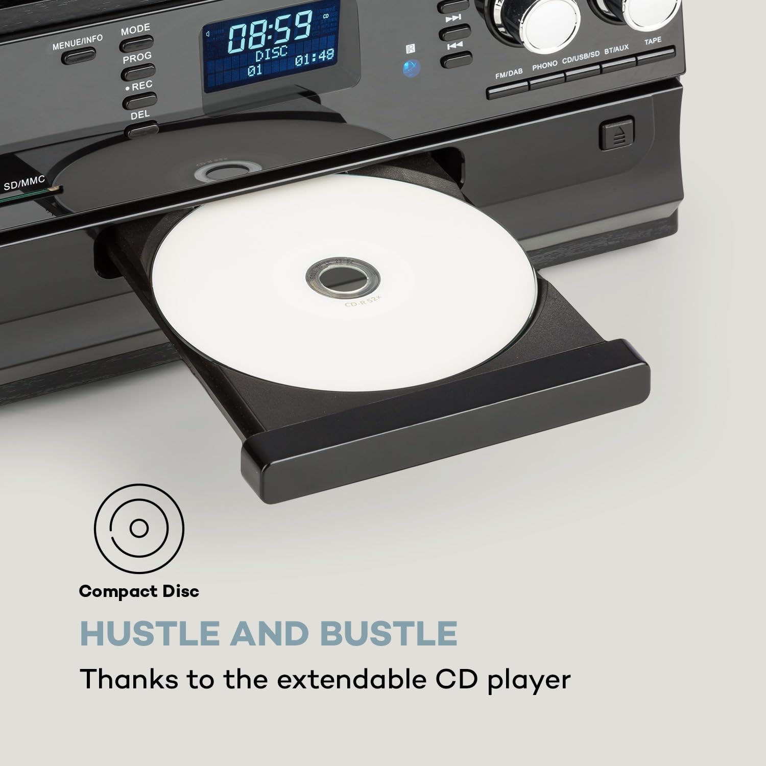 Auna Gramofon do płyt winylowych, Gramofon z głośnikiem, Odtwarzacz CD, USB i radio DAB, w stylu retro, Nowoczesny Record Vinyl Player, z Bluetooth