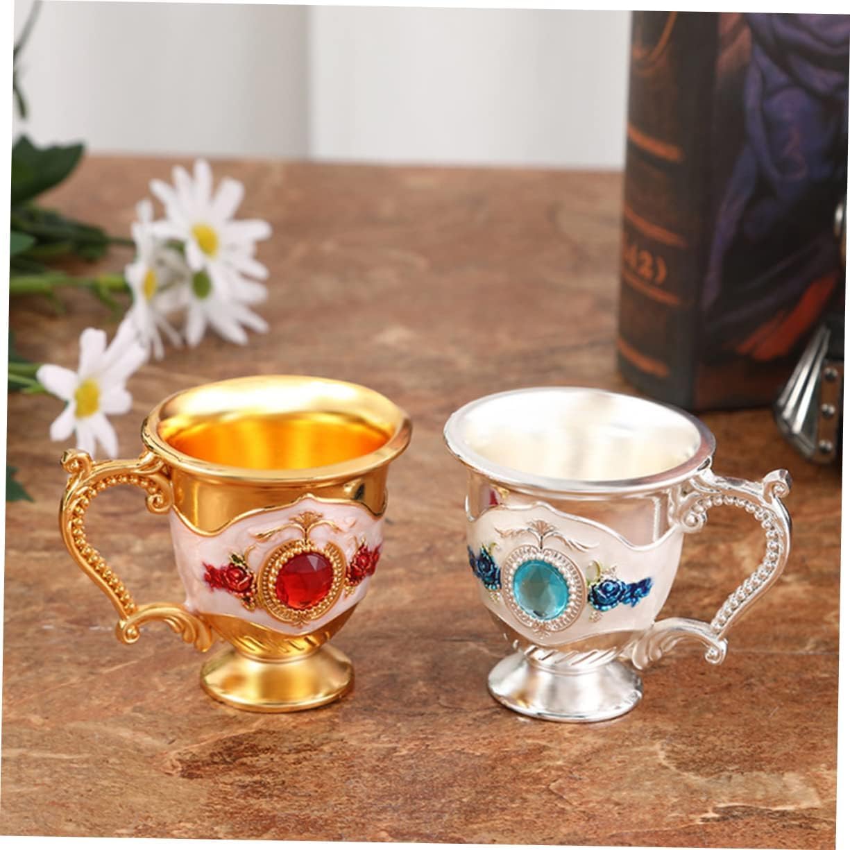 Kielich mosiężny, Kielich, Hall Sip Cup Espresso Glass Barware Glasses Mug Goblet Embossed Chalice Goblet Brass Drinking Cup Cup European(Blu)