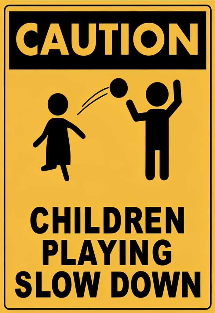 peiyeety Caution Children Playing Slow Down Decorative Sign, Aluminum, 8x12 Inches, Rectangular, Wall Mount