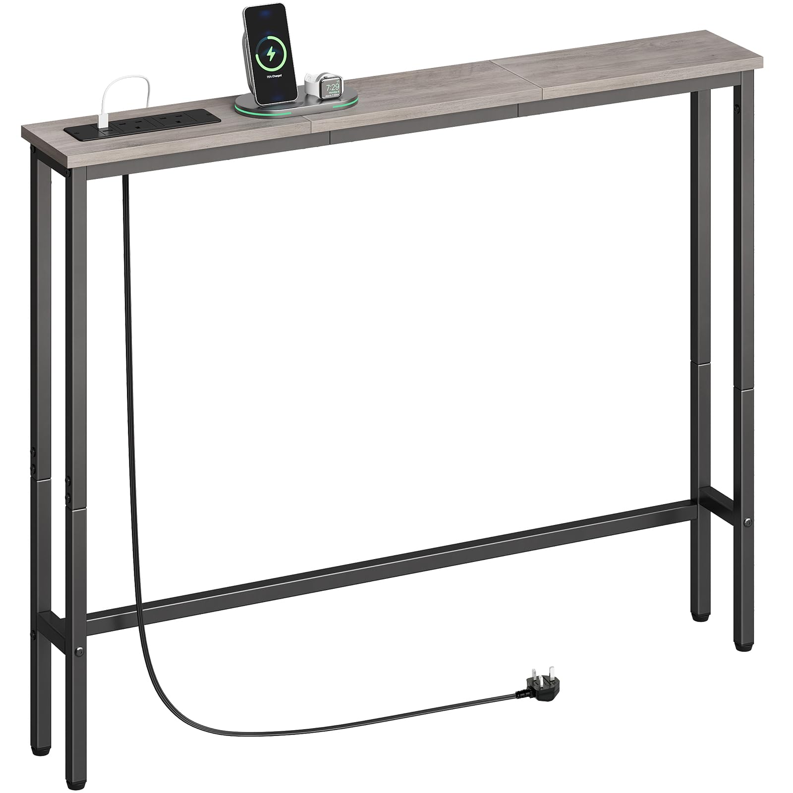 ELYKEN 15cm Narrow Console Table behind Sofa with Power Outlet 100cm Long