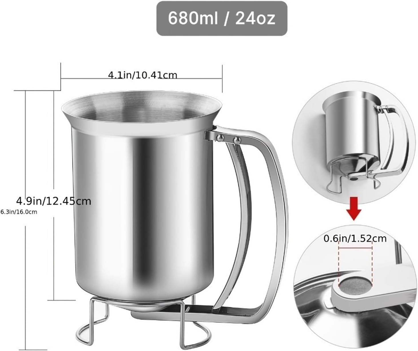 Stainless Steel Batter Dispenser 680ml Reusable For Pancakes Cupcakes
