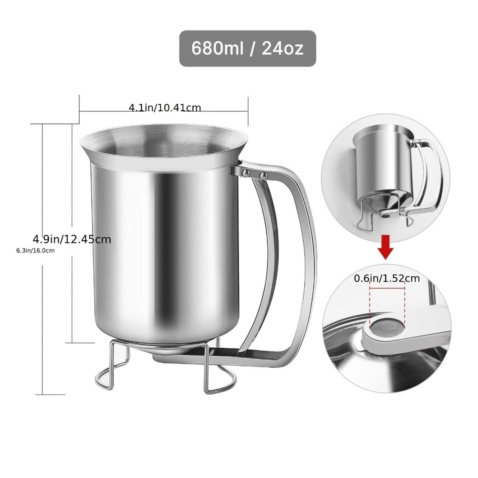 Dispenser for pastella in acciaio inossidabile da 680 ml riutilizzabile for pancake, cupcake