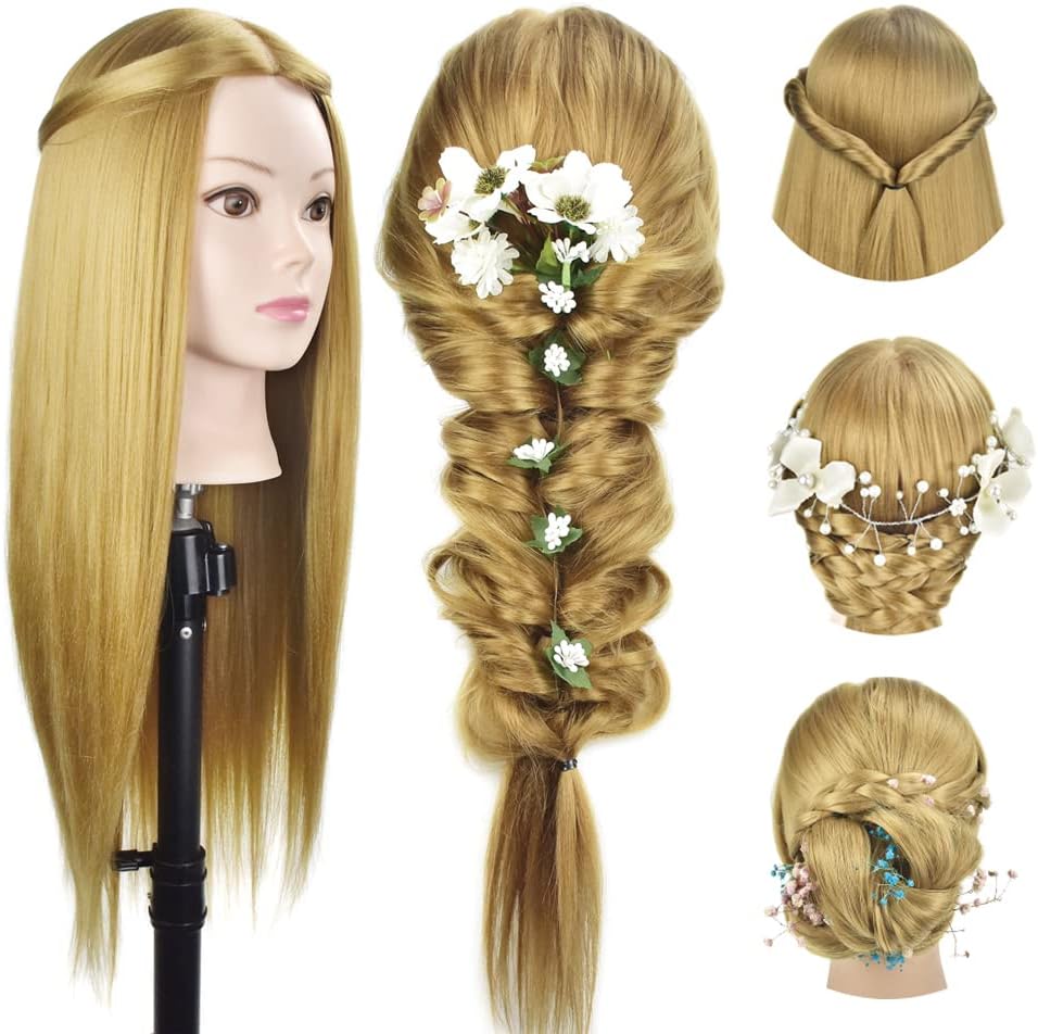 MIAOMANZI Mannequin Synthetic Hair Hairdressing Dummy With Free Table Clamp (28In)