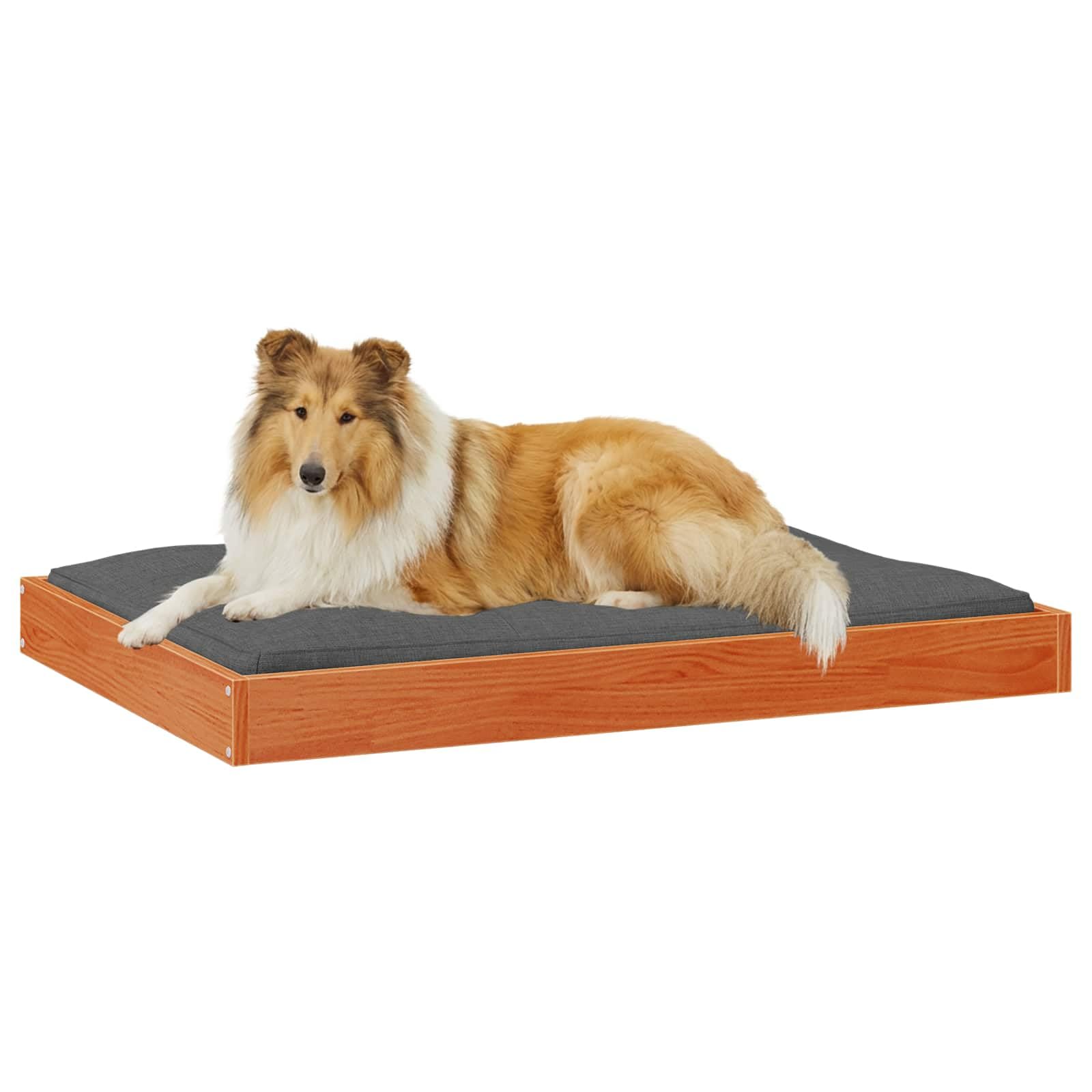 Hundebett Massivholz Kiefer wachsbraun, Hundekorb 101,5 x 74 x 9 cm, Stabiler Liegeplatz und Holzbett für Hunde, Moderne Hundeliege für den Innenbereich