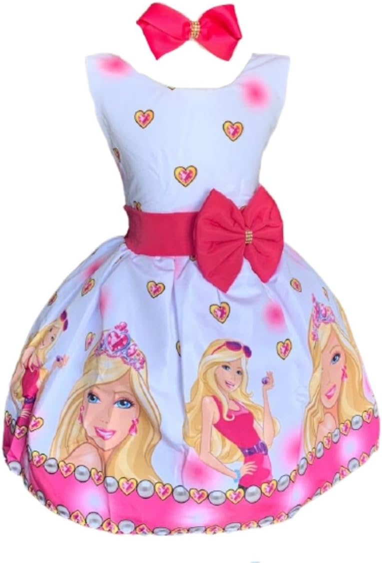 Vestido Infantil Temático Barbie Boneca Rosa Fantasia Luxo