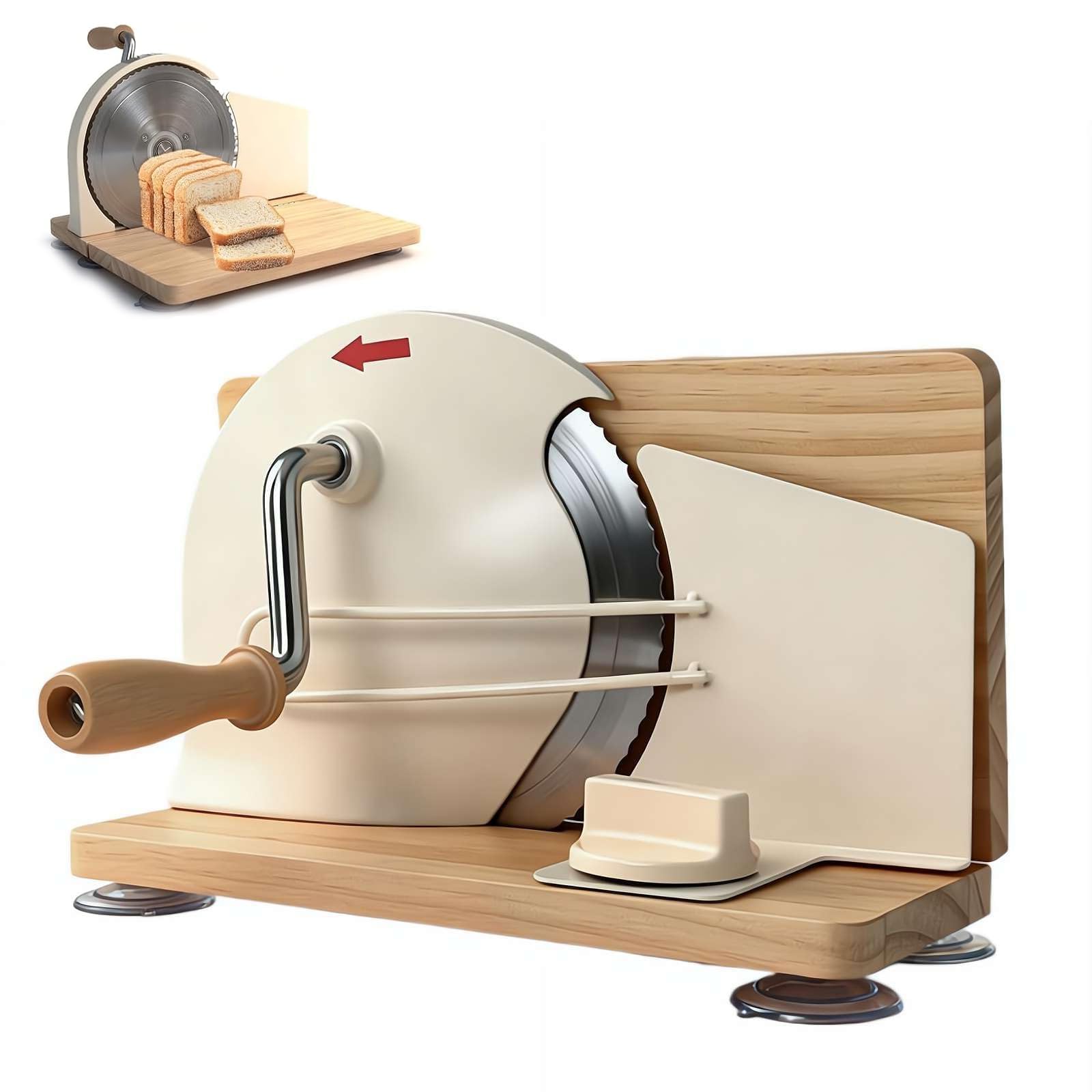 Affettatrice Manuale, Affettatrice Rotante per Pane con Manovella, Spessore Regolabile da 1 a 20 mm e Base Pieghevole, Lama Affilata, Acciaio Inossidabile Premium per Panettiere White