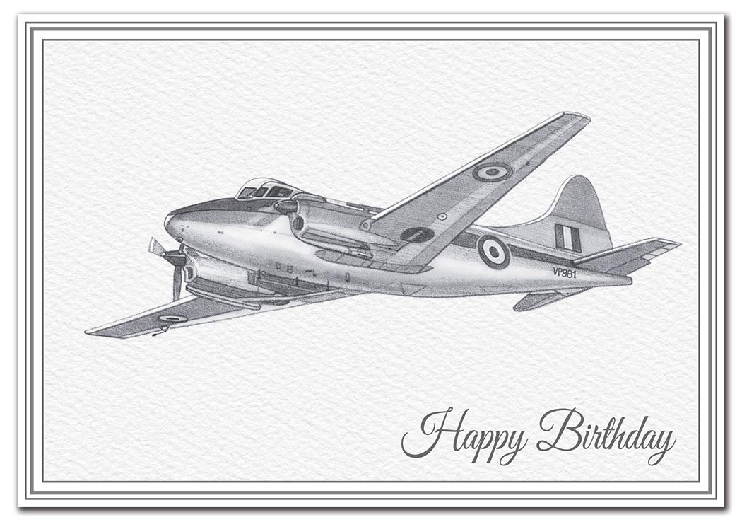 Unusual Birthday Cards - Unique Airplane Handmade Drawings Special WW2 Military (De Havilland Devon Aircraft Card)