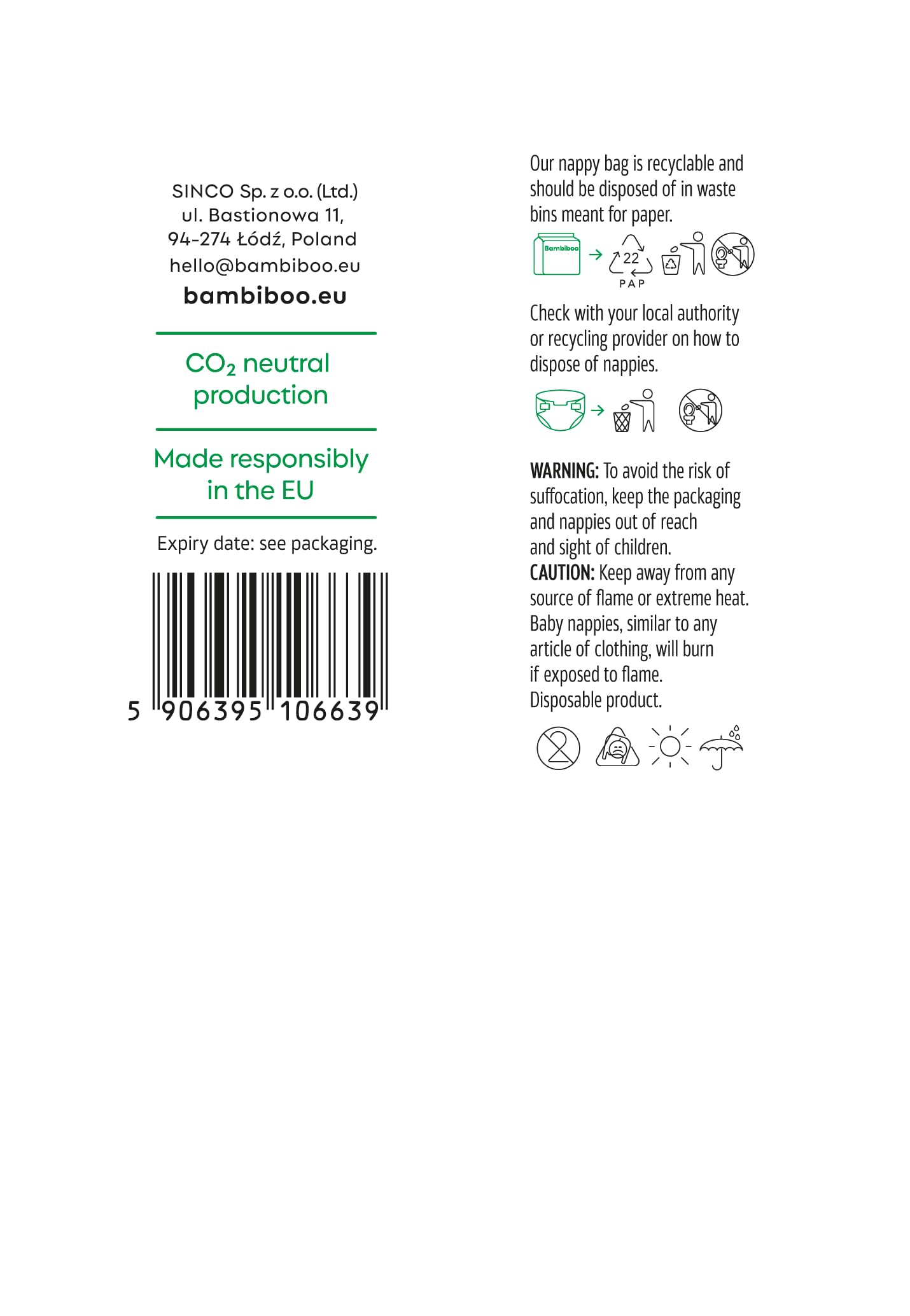 Bambiboo - COTTONWEAR pieluchy dla niemowląt, duże opakowanie, jednorazowe pieluchy, rozmiar 1 noworodka (2-4 kg) z wycięciem na pępek, z bio-bawełną, substancjami roślinnymi, wskaźnikiem wilgotności