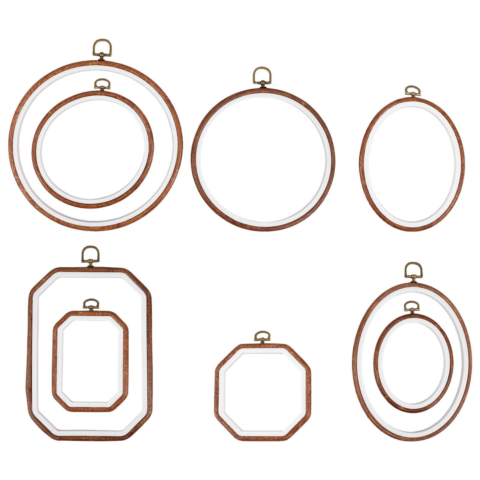 TOYANDONA 9 Piezas Aros de Bordado Materiales PP y Metal para Punto de Cruz con Acabado Imitación Madera, Formas Redonda, Oval y Cuadrada Ideales para Manualidades y Costura