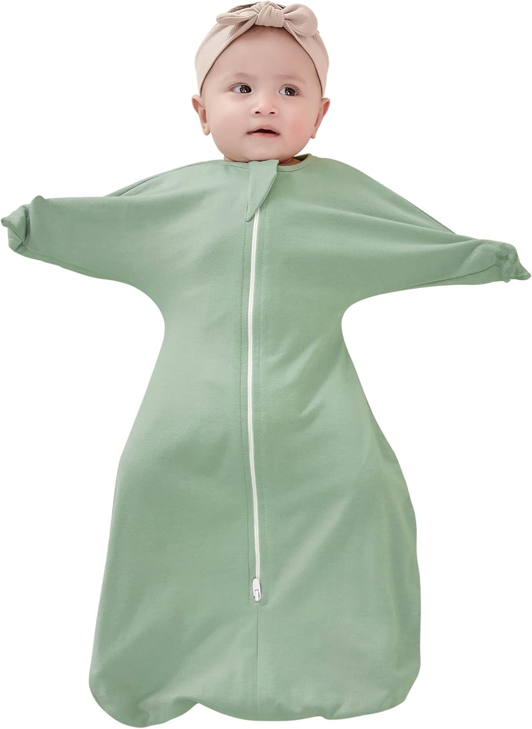 ZIGJOY Baby Transitional Swaddles for Newborns: 0.5 Tog Arms Up Sleep Sack 3-6-12 Months Soft Cotton Shark Fin 2 Way Zipper