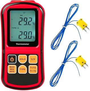 Mengshen Digital Thermometer, 2-Channel K-Type Thermocouple Probe Sensor Temperature Meter Gauge for K/J/T/E/R/N/S Type, -200℃ to 1372℃ (-328℉ to 2501℉)