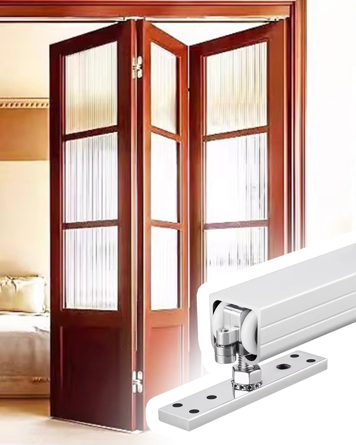 Xyfgodem One Colour Accordion Sliding Door Hardware Kit - Complete Solution For Workshop, Garage And Laundry