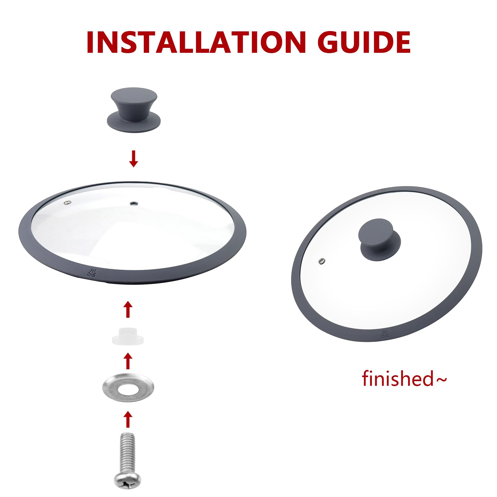Antrader Tapa redonda de vidrio templado, tapa universal de 10.5 pulgadas con borde de silicona resistente al calor para ollas, sartenes y sartenes, 1 unidad