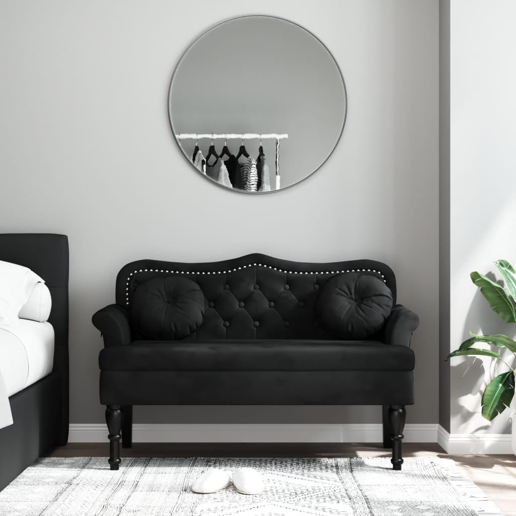 Banco con Cojines Terciopelo Negro 120,5x65x75 cm, Banco Recibidor, Banco Comedor, Bancos para Cocina, Banco Vestuario, Mueble Camper SPU:372145