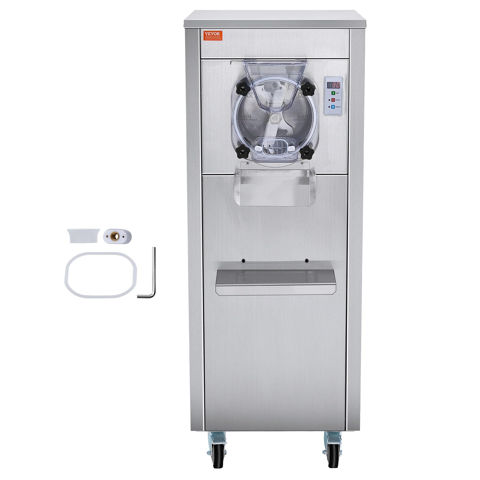 VEVOR Máquina de Helados Comercial 18 L/h 1600 W Sabor Único Máquina para Hacer Helados Cilindro de Acero Inoxidable de 6 L con Ruedas Pre-Enfriamiento Automático Panel LED para Snack-bars Mercado