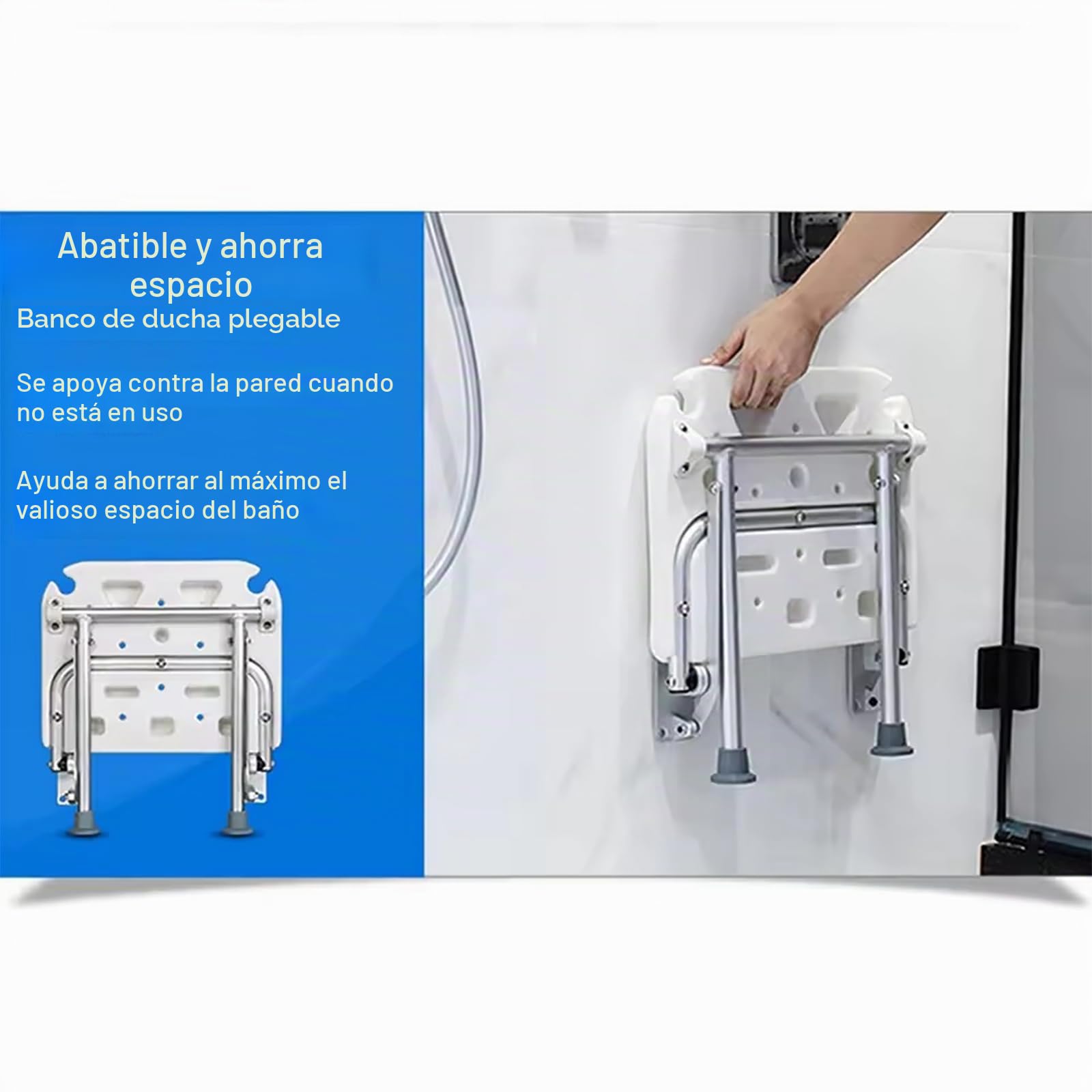 NEWFUN Silla para Ducha, Asiento Plegable para Ducha, Capacidad de Carga 180 KG, Plegable para Ahorrar Espacio, Asiento Antideslizante, Fácil de Limpiar, Blanco.