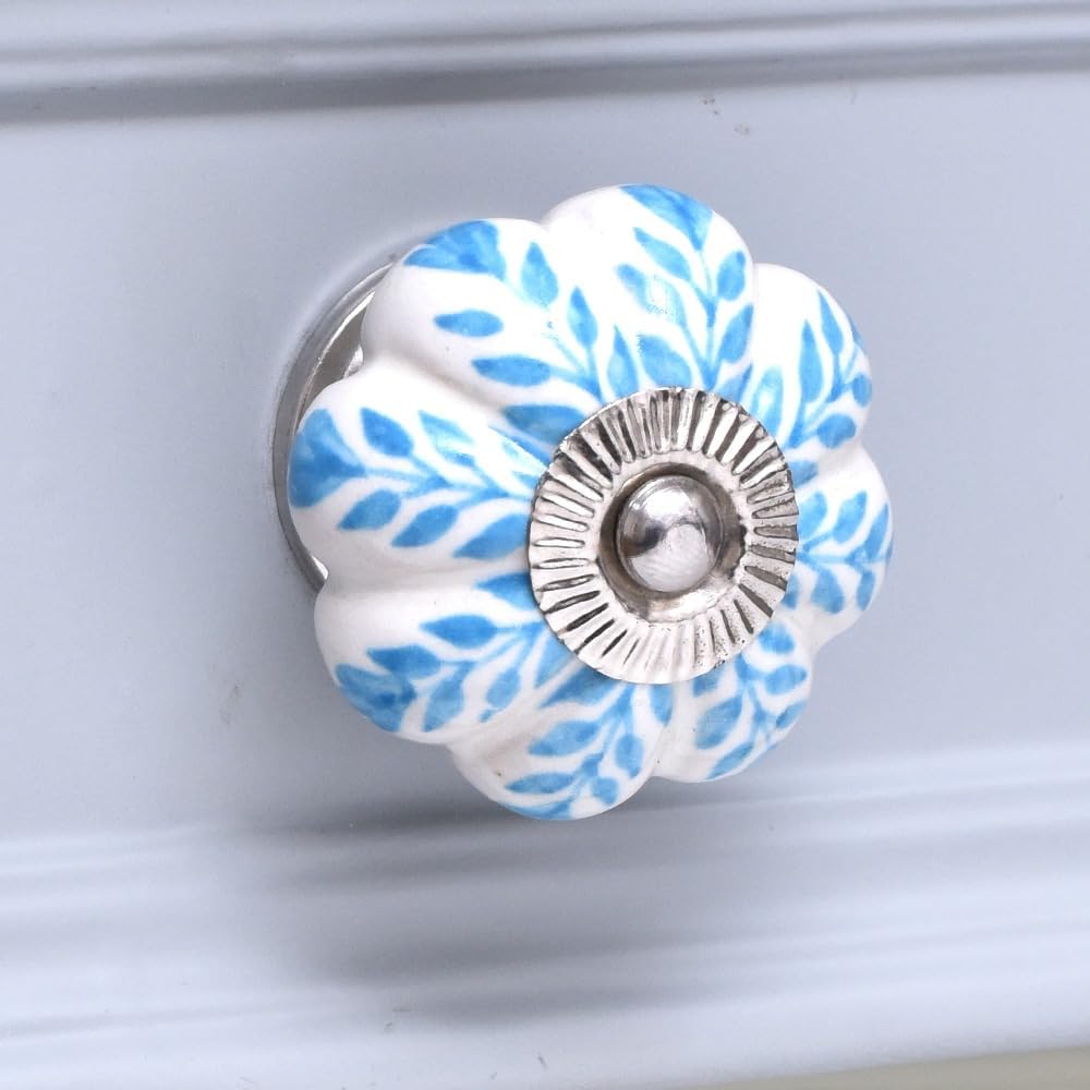 Indian Shelf 25 Pieces Turquoise Kitchen Cabinet Knobs Leaf Kitchen Cabinet Hardware Ceramic Wardrobe Pulls