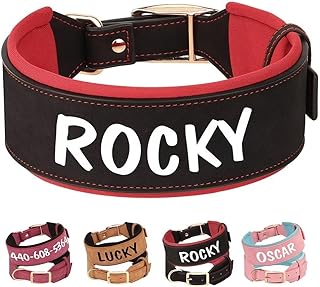 PET ARTIST Breite Personalisierte PU Leder Hundehalsband für Großen Hund. Weiches Dickes Gepolstertes Hundehalsband mit Großem Namen für Rottweiler Mastiff Dogge, Schwarz XL product image