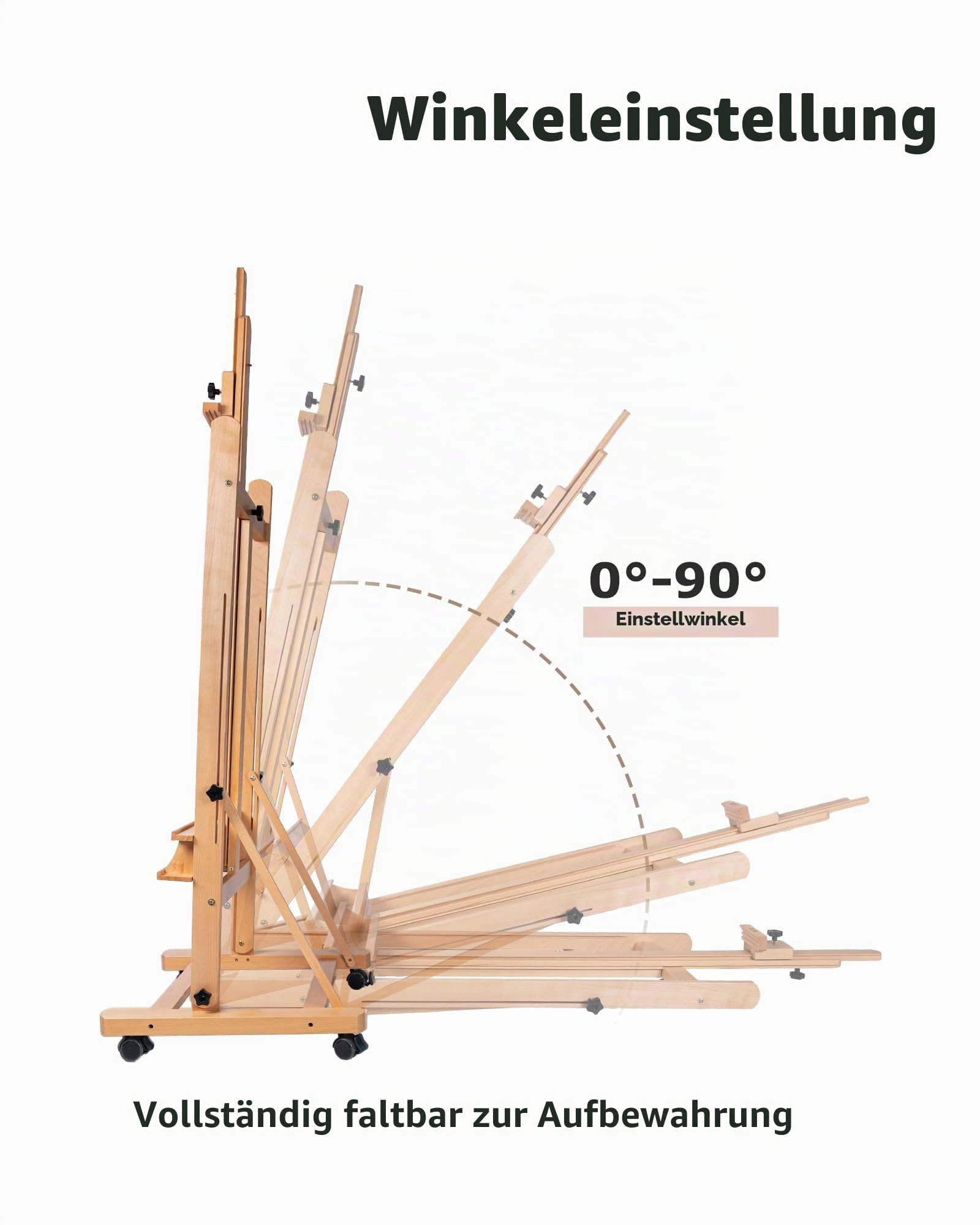DJAR Große H-Rahmen Atelierstaffelei, Hält Leinwände bis 236 cm, Verstellbare Bodenstaffelei aus Buchenholz mit 360° Rollen, für Künstler & Profis