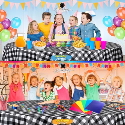 Image of Grandipity Plastic Table Cloth Disposable 12 Pack 84 inch Round Gingham | Plastic table covers, durable disposable tablecloths, fade and tear-resistent table cover for party, event