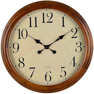 24-Inch Wood Silent Non-Ticking Battery Operated Decorative Wall Clock Brown
