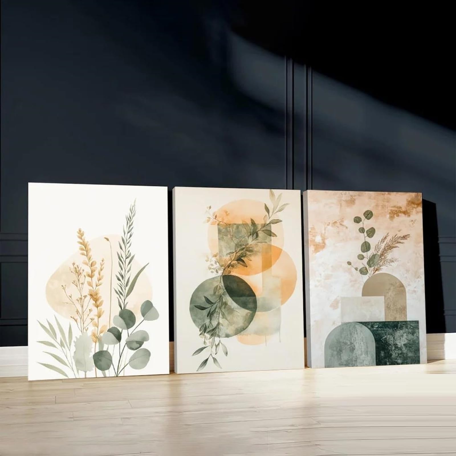 Baibexing Abstract Botanical & Geometric Soft Pastel Tones Poster Prints Canvas Painting Wall Art Picture For Living Room Home Decor 50X70Cmx3Pcs Unframed
