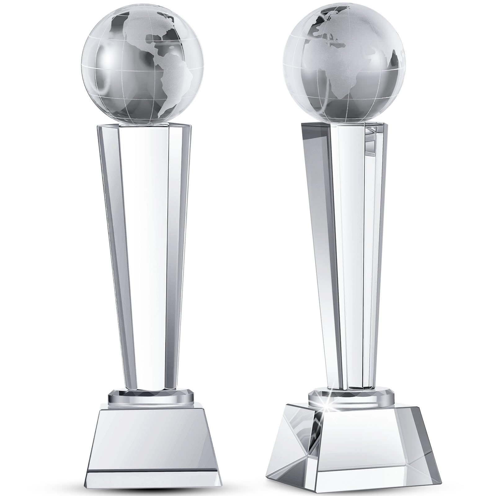 Photo 1 of Meooeck 2 Pcs 9x2.8'' Crystal Glass Trophy with Gift Box Large Trophy Award Glass Paperweight Tournament Table Desktop Decor (Globe)