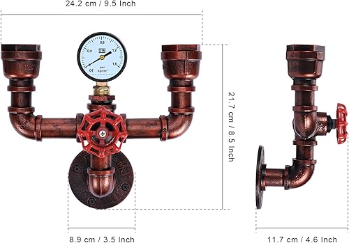 Miniatura 9 de XEYOU Industrial Vintage Estilo Retro Tubo de Acero Metal Tubo de Agua Aplique de Pared Lámpara de Pared E26 Pared Industrial Vintage Edison Lámpara