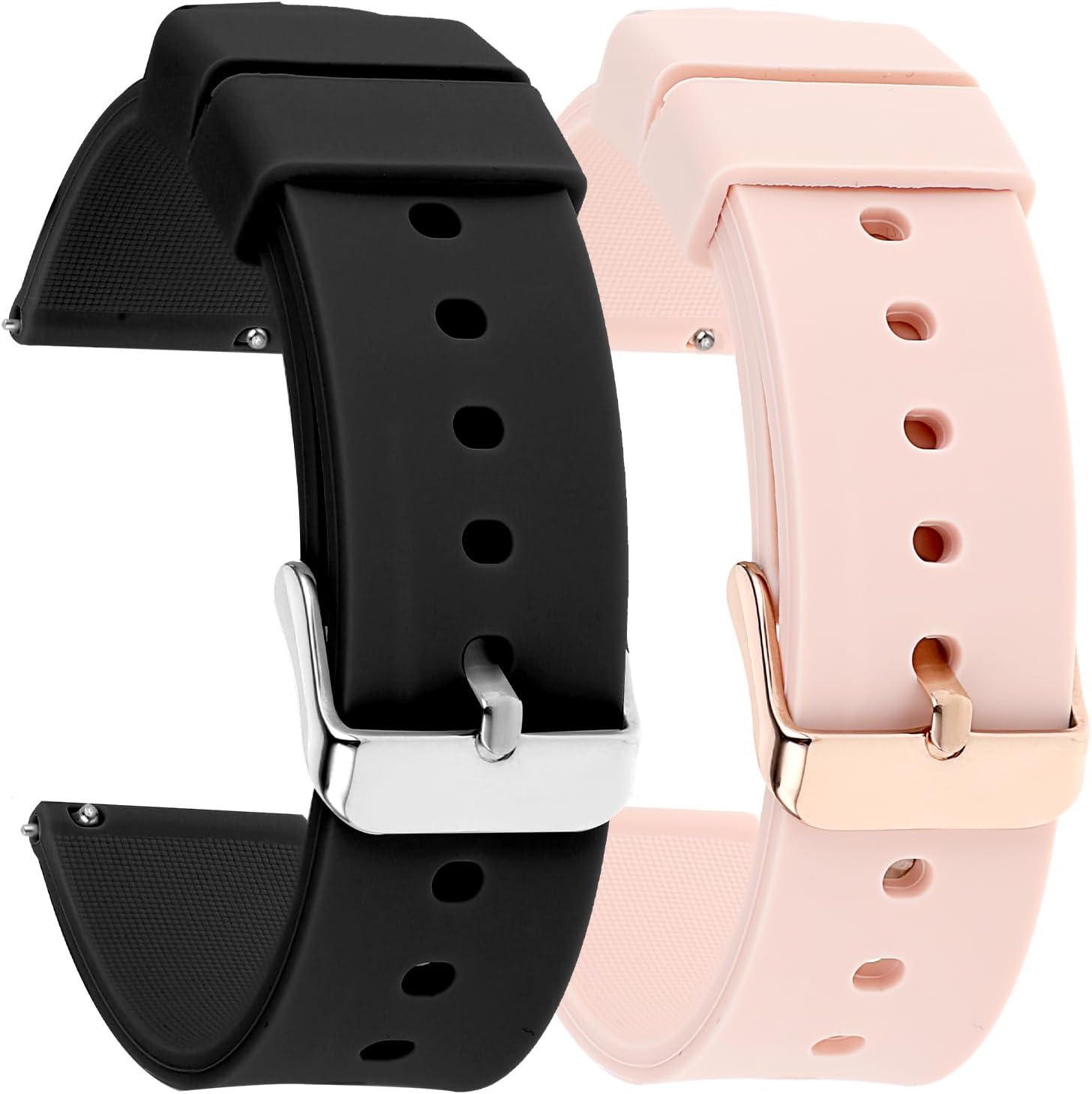 2 Pcs Silicone Rubber Watch Bands - Quick Release, Black/Silver Stainless Steel Buckle, Waterproof Sporty Replacement Universal Men Women Watch Straps Bracelet Wristband