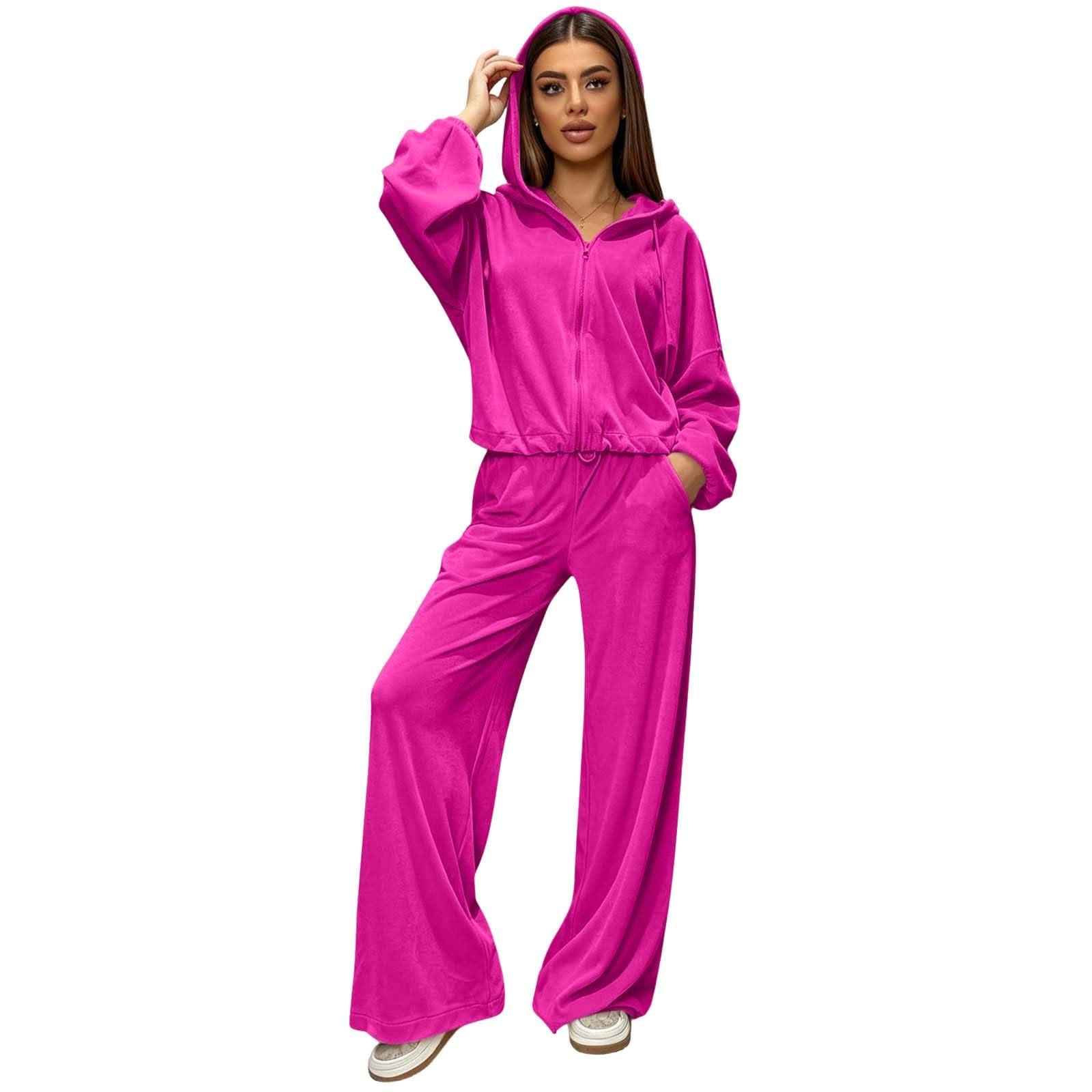 Tuta da donna per il tempo libero, a maniche lunghe, in velluto, 2 | Felpa con cappuccio e pantaloni, per primavera, autunno e inverno