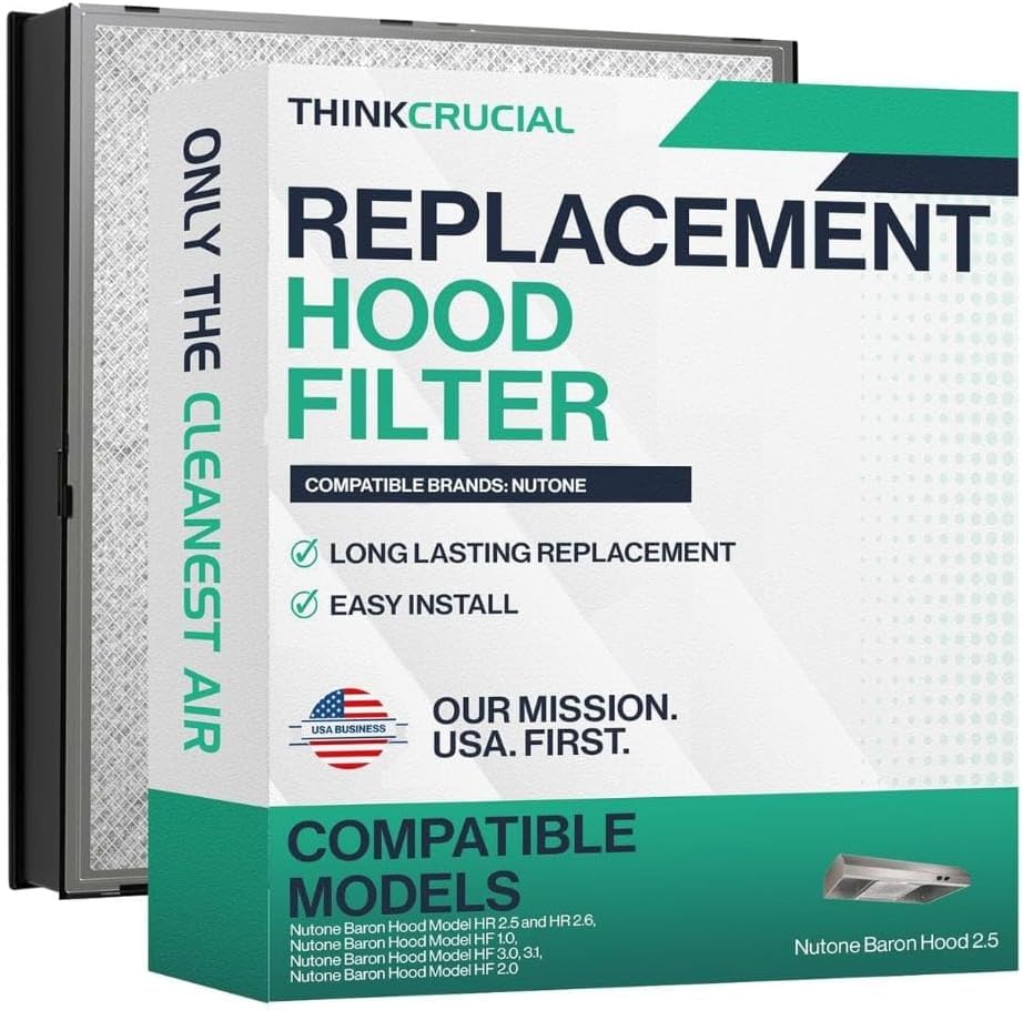 Replacement Hood Filters Compatible With Nutone Part #ACCGSFHP2, 1-Year Supply Pre Filter Kit Parts -Models: HF 1.0, HF 2.0, HF 3.0, HF 3.1, HR 2.5 and HR 2.6 - by Think Crucial (1 Pack)