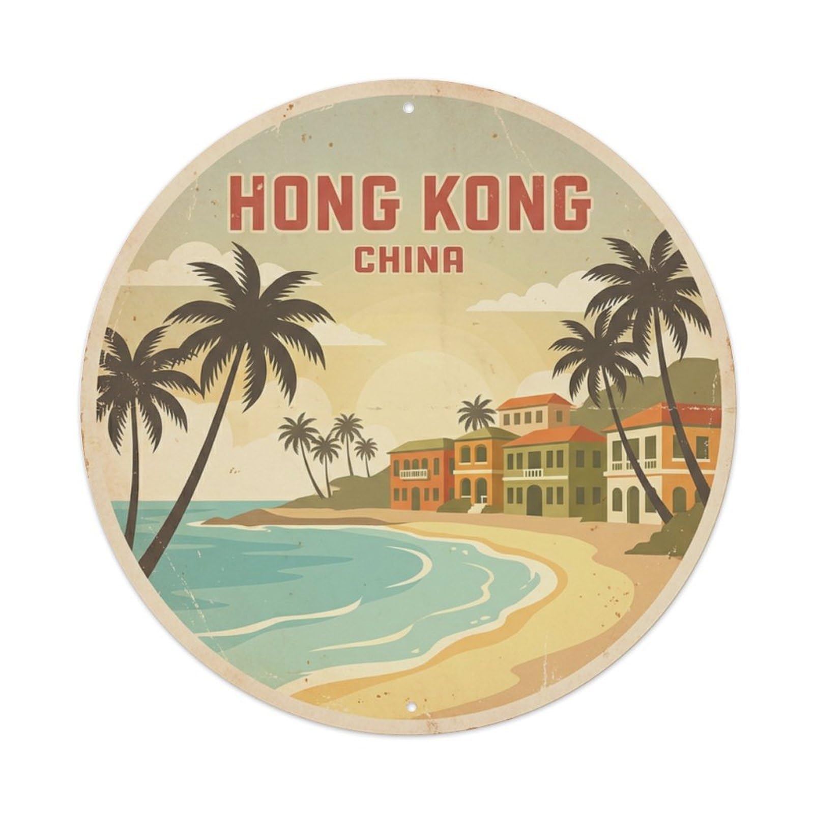 Vintage Travel Hong Kong China Coast Metal Tin Sign